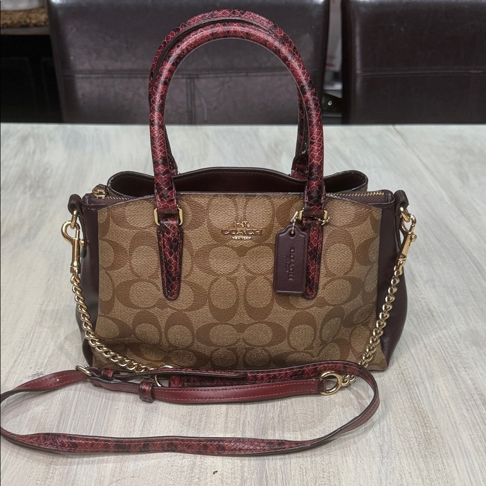 Coach Mini Rowan Sage Snake Carryall Satchel/Crossbody Bag π - Picture 1 of 14